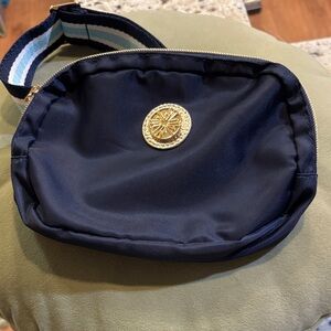 Lilly Pulitzer Navy Belt Bag with Gold Citrus Emblem